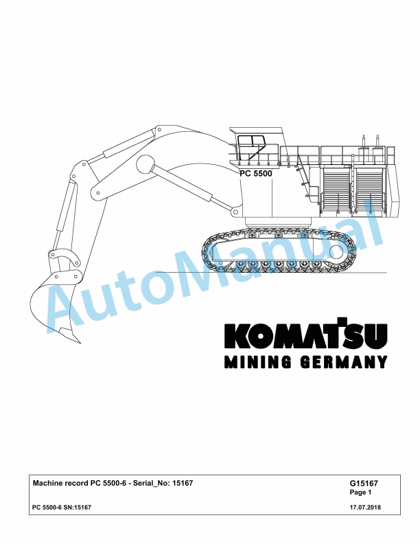 Komatsu PC5500-6 Hydraulic Excavator Parts Manual G15167
