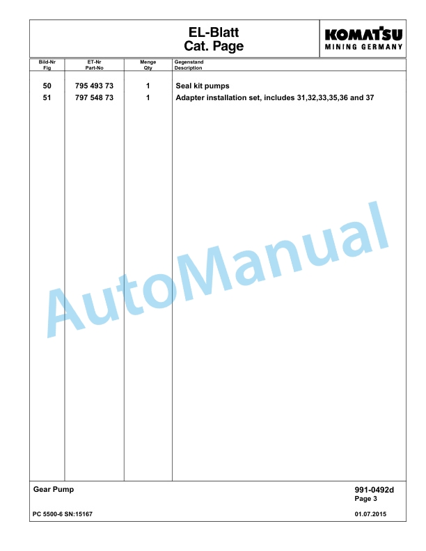 Komatsu PC5500-6 Hydraulic Excavator Parts Manual G15167 5 Komatsu PC5500-6 Hydraulic Excavator Parts Manual G15167-5