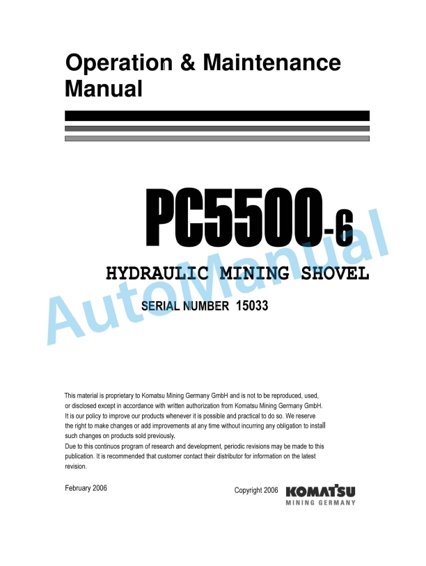 Komatsu PC5500-6 Hydraulic Mining Shovel Operation and Maintenance Manual OMPC550015033