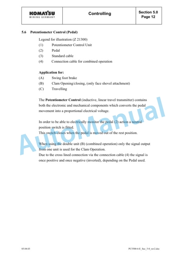 Komatsu PC5500-6 Hydraulic Mining Shovel Service Manual SMPC550015016 2 Komatsu PC5500-6 Hydraulic Mining Shovel Service Manual SMPC550015016-2
