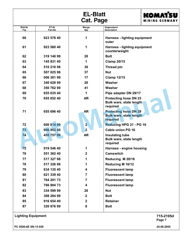 Komatsu PC5500-6E Hydraulic Excavator Parts Manual G15028 4 Komatsu PC5500-6E Hydraulic Excavator Parts Manual G15028-4