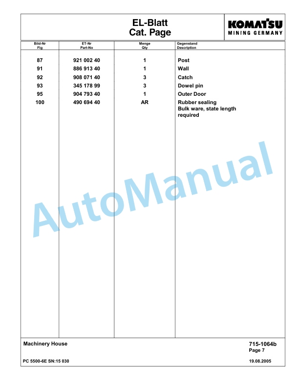 Komatsu PC5500-6E Hydraulic Excavator Parts Manual G15030 3 Komatsu PC5500-6E Hydraulic Excavator Parts Manual G15030-3