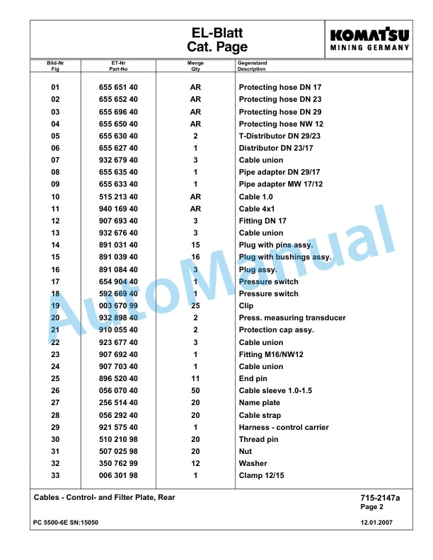 Komatsu PC5500-6E Hydraulic Excavator Parts Manual G15050 4 Komatsu PC5500-6E Hydraulic Excavator Parts Manual G15050-4