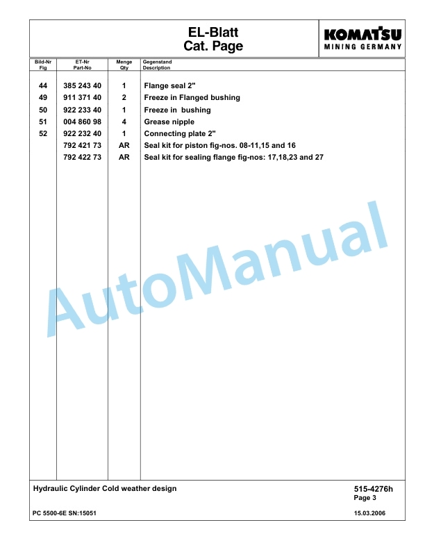 Komatsu PC5500-6E Hydraulic Excavator Parts Manual G15051 3 Komatsu PC5500-6E Hydraulic Excavator Parts Manual G15051-3