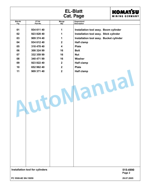 Komatsu PC5500-6E Hydraulic Excavator Parts Manual G15059 3 Komatsu PC5500-6E Hydraulic Excavator Parts Manual G15059-3