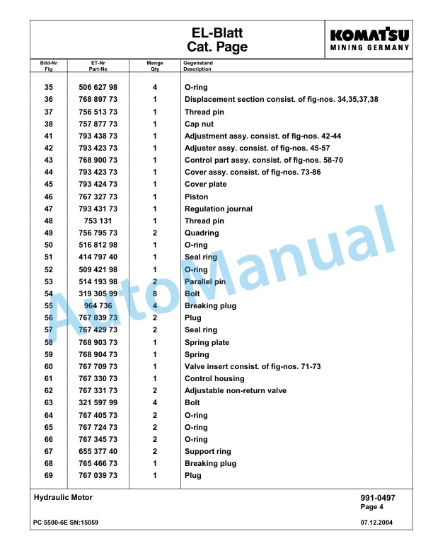 Komatsu PC5500-6E Hydraulic Excavator Parts Manual G15059 5 Komatsu PC5500-6E Hydraulic Excavator Parts Manual G15059-5
