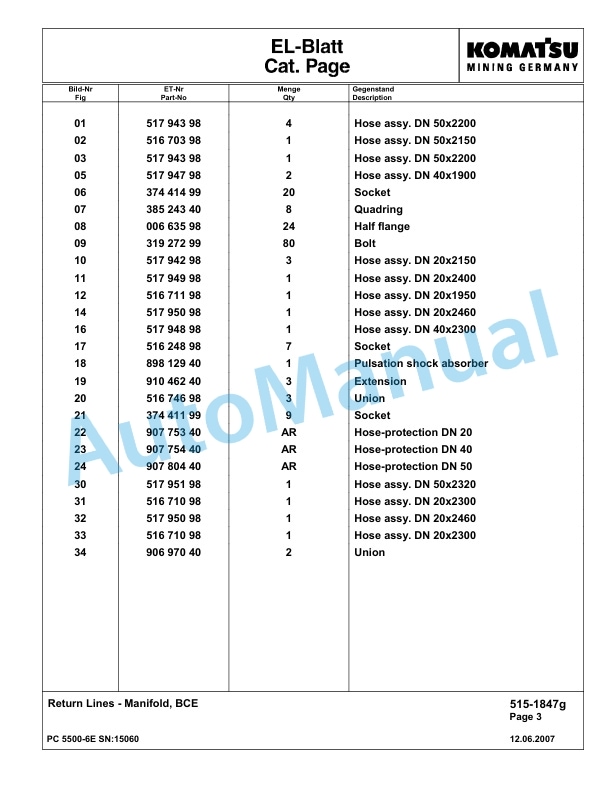 Komatsu PC5500-6E Hydraulic Excavator Parts Manual G15060 2 Komatsu PC5500-6E Hydraulic Excavator Parts Manual G15060-2
