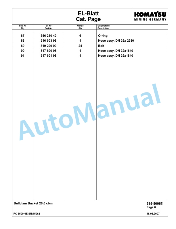Komatsu PC5500-6E Hydraulic Excavator Parts Manual G15062 3 Komatsu PC5500-6E Hydraulic Excavator Parts Manual G15062-3