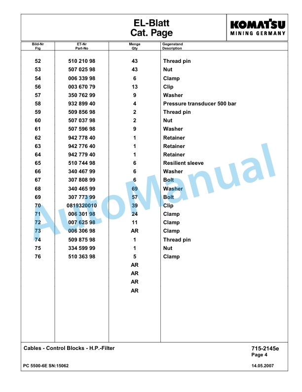 Komatsu PC5500-6E Hydraulic Excavator Parts Manual G15062 4 Komatsu PC5500-6E Hydraulic Excavator Parts Manual G15062-4