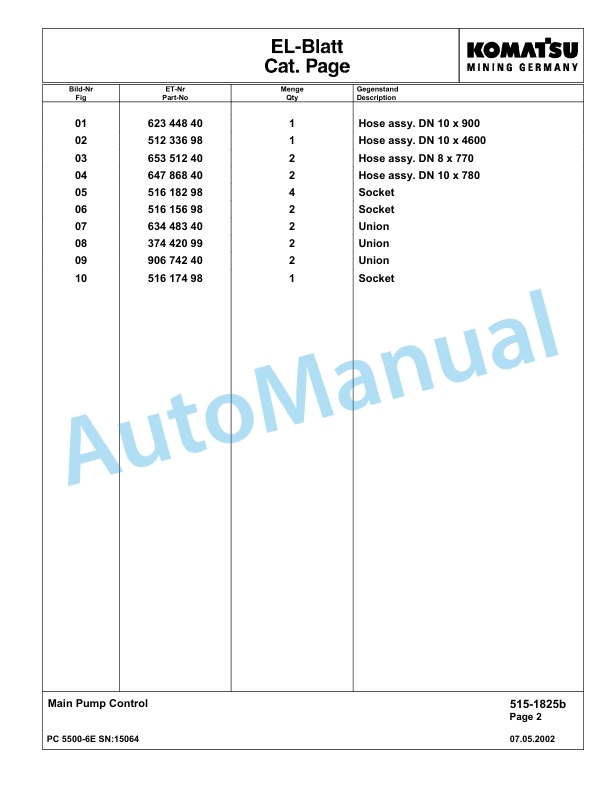 Komatsu PC5500-6E Hydraulic Excavator Parts Manual G15064 2 Komatsu PC5500-6E Hydraulic Excavator Parts Manual G15064-2
