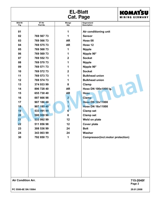Komatsu PC5500-6E Hydraulic Excavator Parts Manual G15064 4 Komatsu PC5500-6E Hydraulic Excavator Parts Manual G15064-4