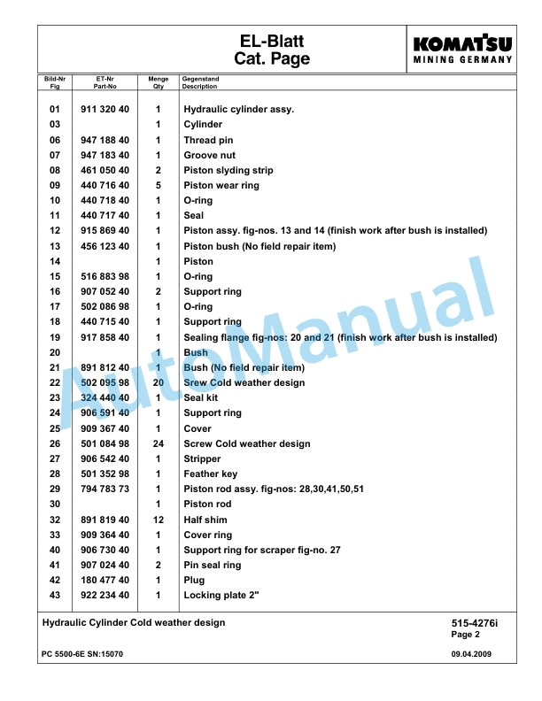 Komatsu PC5500-6E Hydraulic Excavator Parts Manual G15070 3 Komatsu PC5500-6E Hydraulic Excavator Parts Manual G15070-3