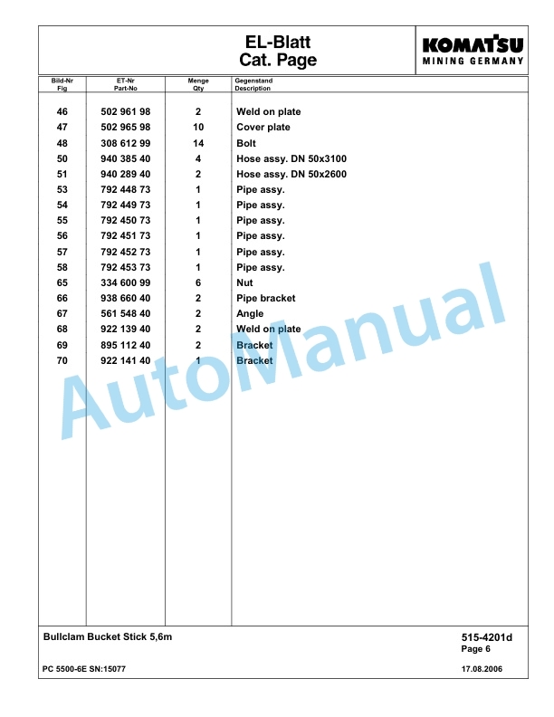Komatsu PC5500-6E Hydraulic Excavator Parts Manual G15077 3 Komatsu PC5500-6E Hydraulic Excavator Parts Manual G15077-3