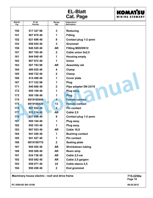 Komatsu PC5500-6E Hydraulic Excavator Parts Manual G15108-4