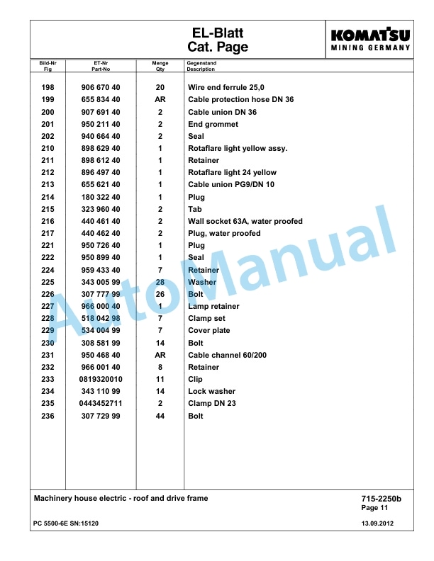 Komatsu PC5500-6E Hydraulic Excavator Parts Manual G15120-4