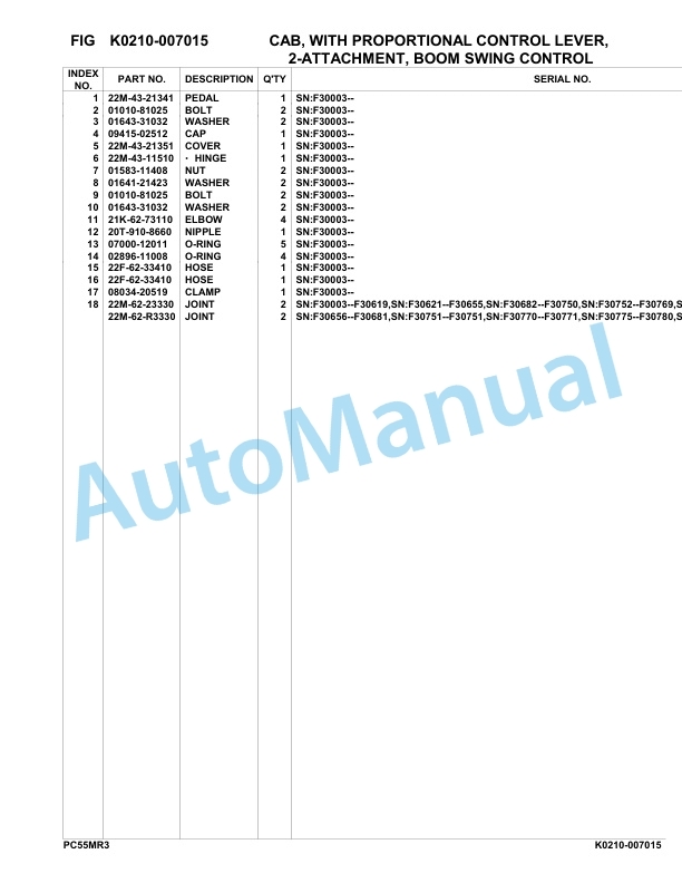 Komatsu PC55MR-3 Hydraulic Excavator Parts Manual F30003-UP-4