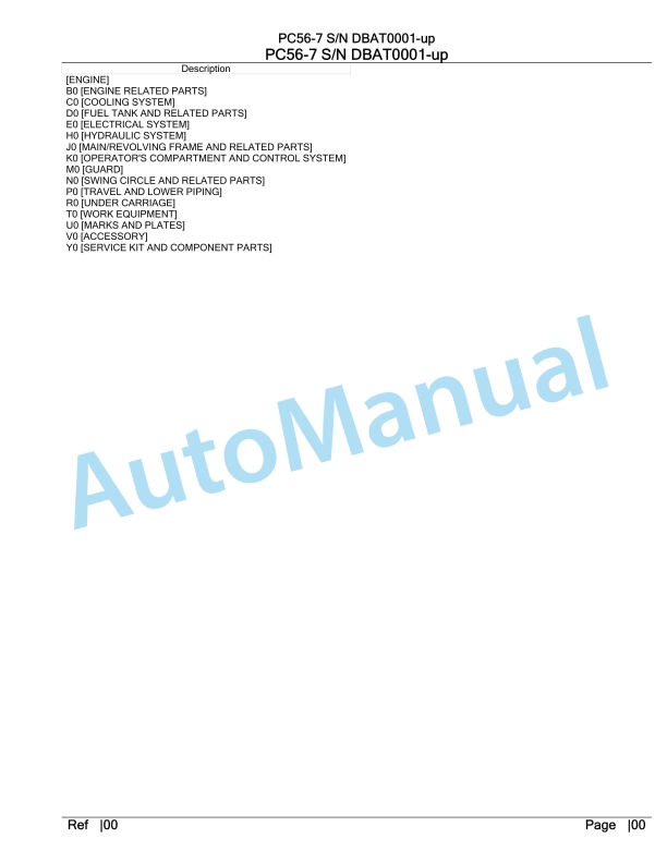 Komatsu PC56-7 Hydraulic Excavator Parts Manual DBAT0001-UP