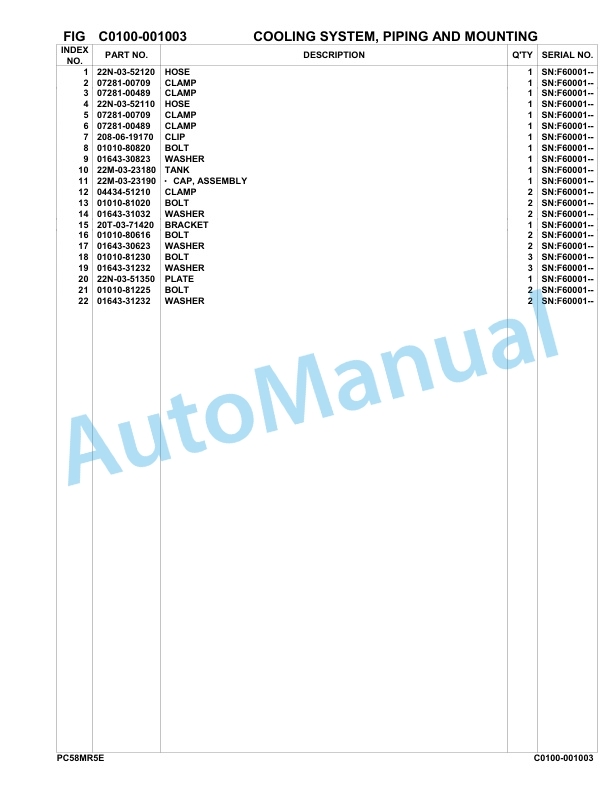 Komatsu PC58MR-5E0 Hydraulic Excavator Parts Manual F60001-UP 2 Komatsu PC58MR-5E0 Hydraulic Excavator Parts Manual F60001-UP-2