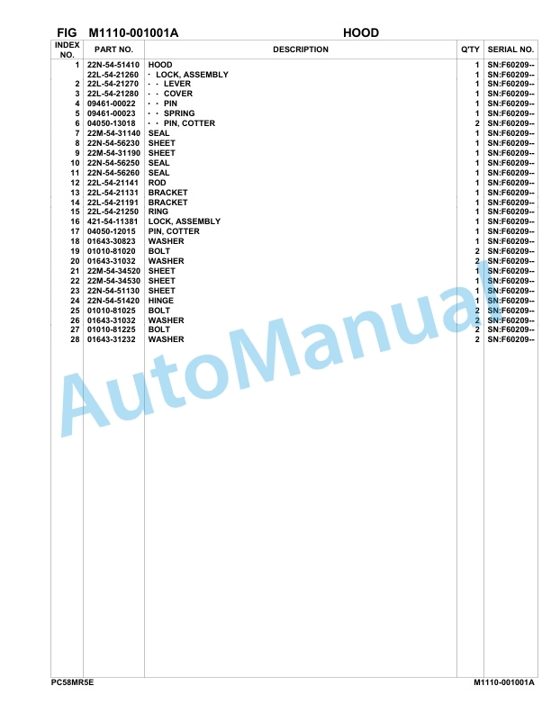 Komatsu PC58MR-5E0 Hydraulic Excavator Parts Manual F60001-UP 5 Komatsu PC58MR-5E0 Hydraulic Excavator Parts Manual F60001-UP-5