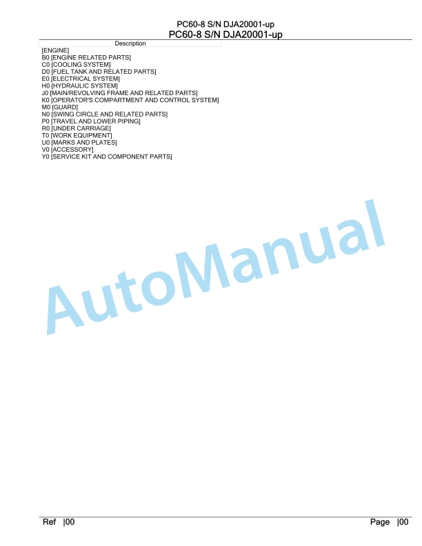 Komatsu PC60-8 Hydraulic Excavator Parts Manual DJA20001-UP