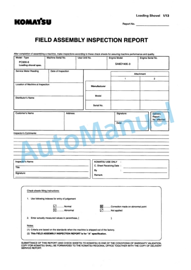 Komatsu PC600-6, PC600LC-6 Hydraulic Excavator Field Assembly Manual SEAW002802 5 Komatsu PC600-6, PC600LC-6 Hydraulic Excavator Field Assembly Manual SEAW002802 - Image 5