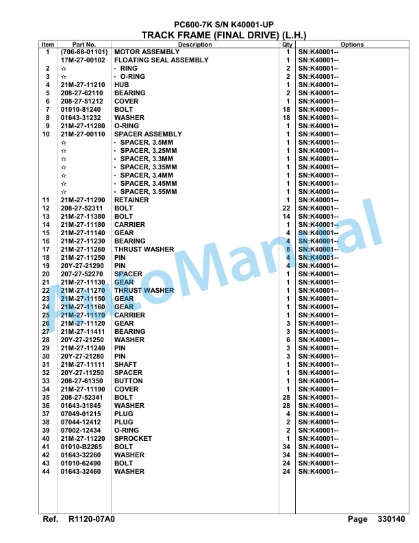 Komatsu PC600-7K Hydraulic Excavator Parts Manual SA6D142U 4 Komatsu PC600-7K Hydraulic Excavator Parts Manual SA6D142U-4