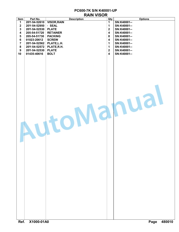 Komatsu PC600-7K Hydraulic Excavator Parts Manual SA6D142U 5 Komatsu PC600-7K Hydraulic Excavator Parts Manual SA6D142U-5