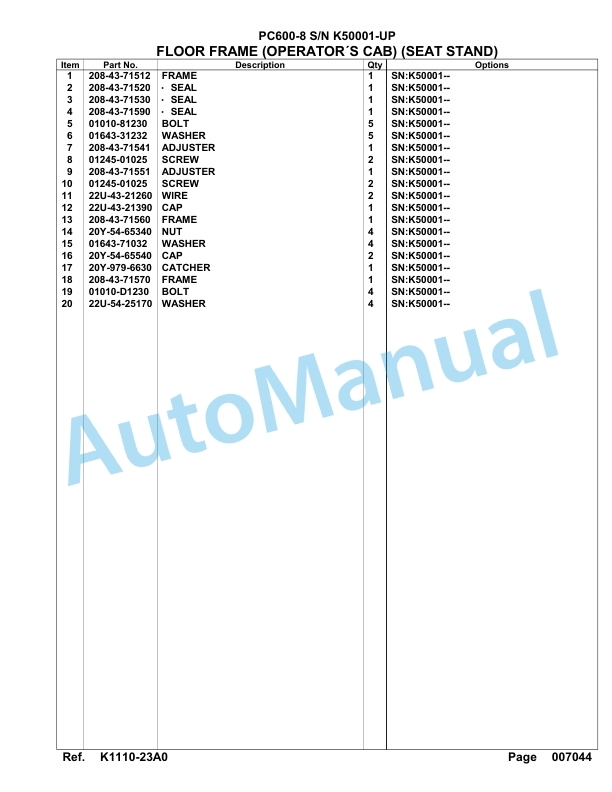 Komatsu PC600-8 Hydraulic Excavator Parts Manual SAA6D1JU 3 Komatsu PC600-8 Hydraulic Excavator Parts Manual SAA6D1JU-3
