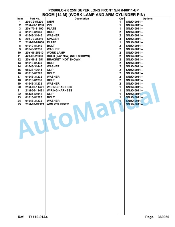 Komatsu PC600LC-7K 25M Super Long Front Hydraulic Excavator Parts Manual K40011-UP 4 Komatsu PC600LC-7K 25M Super Long Front Hydraulic Excavator Parts Manual K40011-UP-4