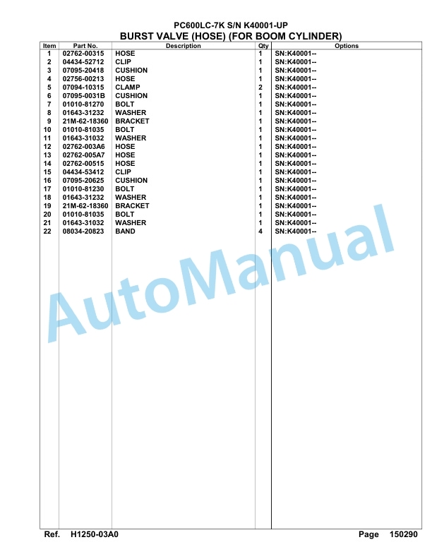 Komatsu PC600LC-7K Hydraulic Excavator Parts Manual SA6D142U 2 Komatsu PC600LC-7K Hydraulic Excavator Parts Manual SA6D142U-2