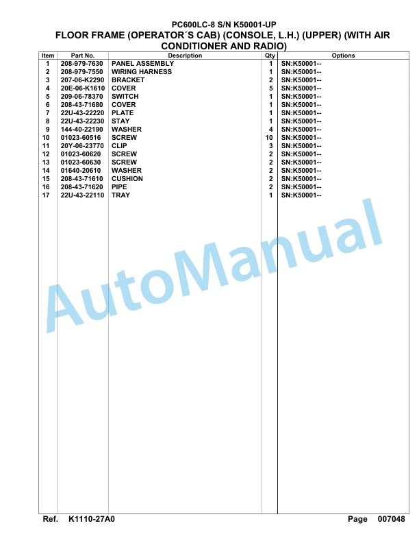 Komatsu PC600LC-8 Hydraulic Excavator Parts Manual SAA6D1JU 3 Komatsu PC600LC-8 Hydraulic Excavator Parts Manual SAA6D1JU-3