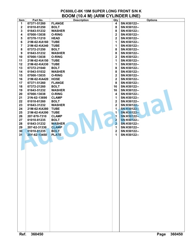 Komatsu PC600LC-8K 19M Super Long Front Hydraulic Excavator Parts Manual K180200 3 Komatsu PC600LC-8K 19M Super Long Front Hydraulic Excavator Parts Manual K180200-3