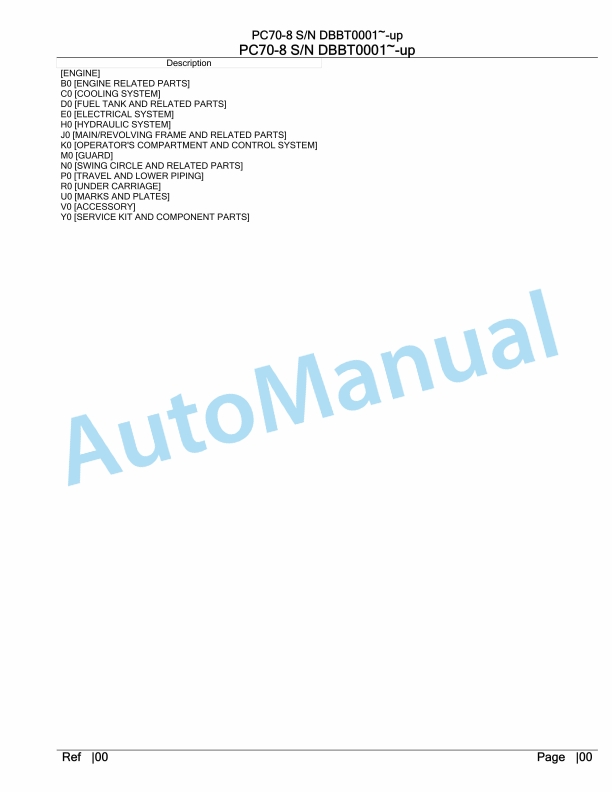 Komatsu PC70-8 Hydraulic Excavator Parts Manual DBBT0001-UP