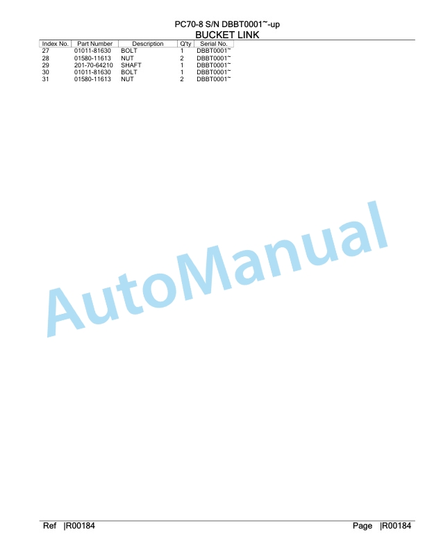 Komatsu PC70-8 Hydraulic Excavator Parts Manual DBBT0001-UP 4 Komatsu PC70-8 Hydraulic Excavator Parts Manual DBBT0001-UP-4