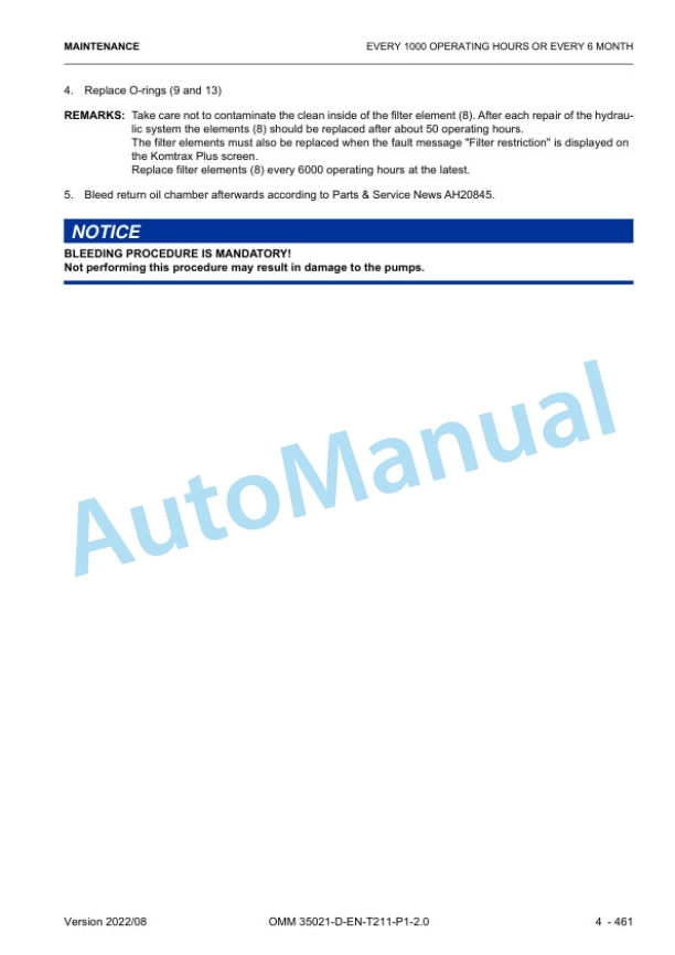 Komatsu PC7000-11 Hydraulic Mining Excavator Operation and Maintenance Manual 35021-D-EN-T211-P1-2.0 5 Komatsu PC7000-11 Hydraulic Mining Excavator Operation and Maintenance Manual 35021-D-EN-T211-P1-2.0 - Image 5