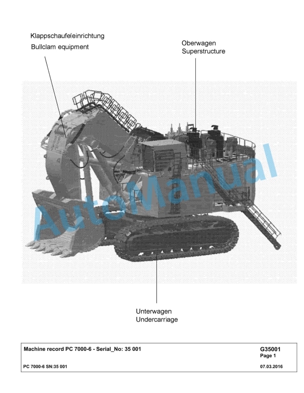 Komatsu PC7000-6 Hydraulic Excavator Parts Manual G35001