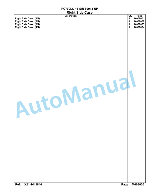 Komatsu PC700LC-11 Hydraulic Excavator Parts Manual 80013-UP 4 Komatsu PC700LC-11 Hydraulic Excavator Parts Manual 80013-UP-4
