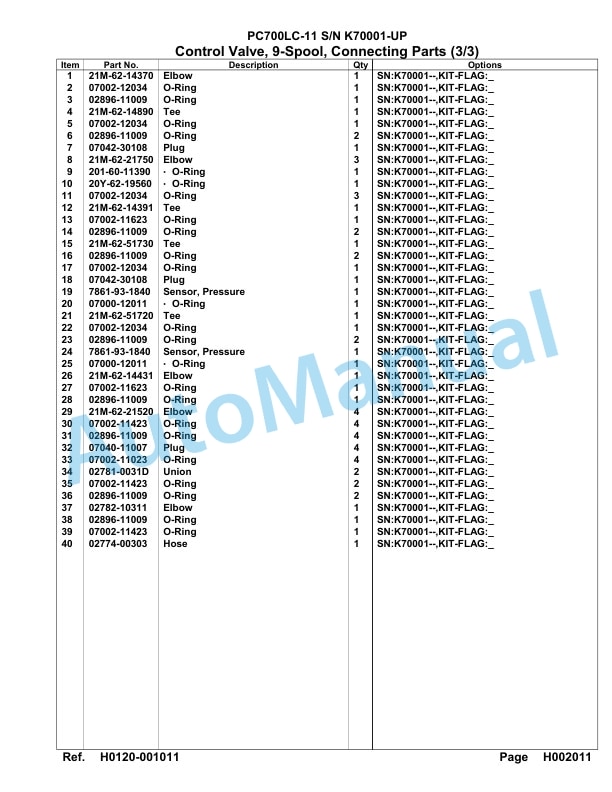 Komatsu PC700LC-11 Hydraulic Excavator Parts Manual K70001-up 2 Komatsu PC700LC-11 Hydraulic Excavator Parts Manual K70001-up-2