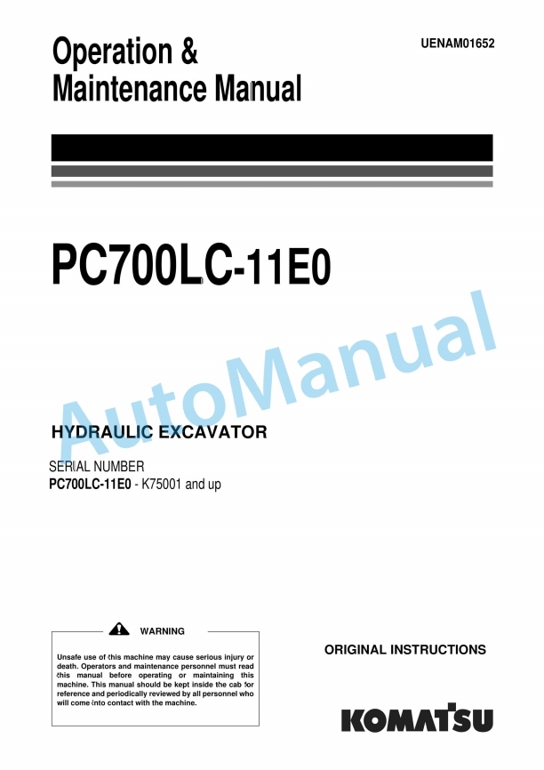 Komatsu PC700LC-11E0 Hydraulic Excavator Operation and Maintenance Manual UENAM01652