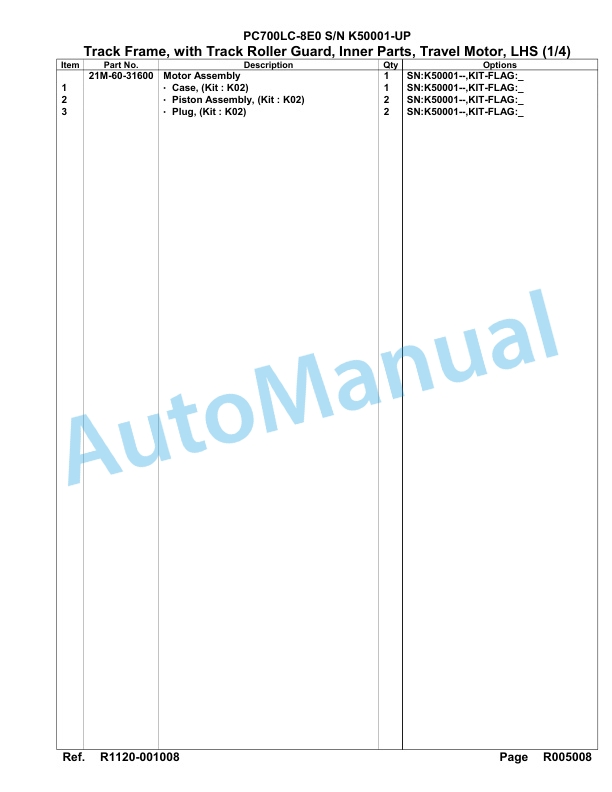 Komatsu PC700LC-8E0 Hydraulic Excavator Parts Manual SAA6D1JU 4 Komatsu PC700LC-8E0 Hydraulic Excavator Parts Manual SAA6D1JU-4