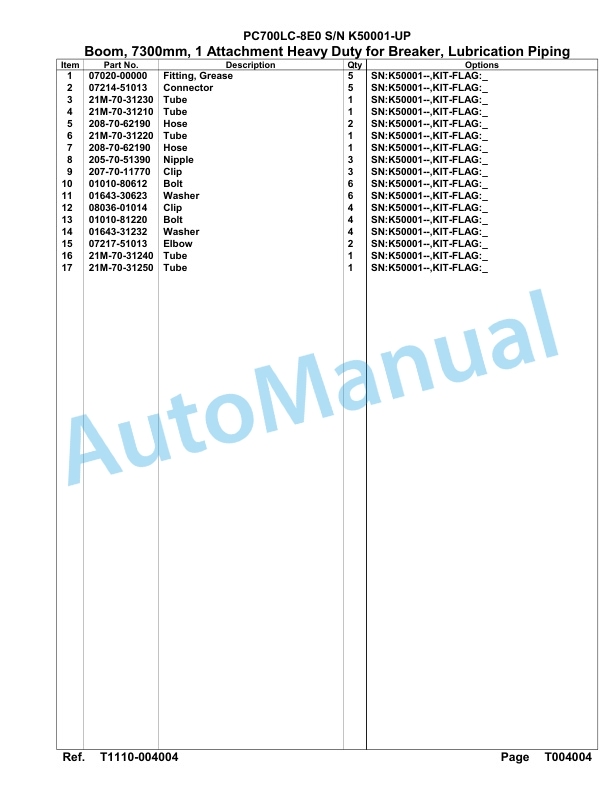 Komatsu PC700LC-8E0 Hydraulic Excavator Parts Manual SAA6D1JU 5 Komatsu PC700LC-8E0 Hydraulic Excavator Parts Manual SAA6D1JU-5