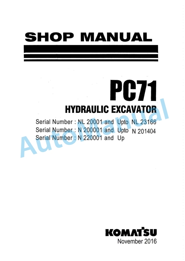 Komatsu PC71 Hydraulic Excavator Shop Manual