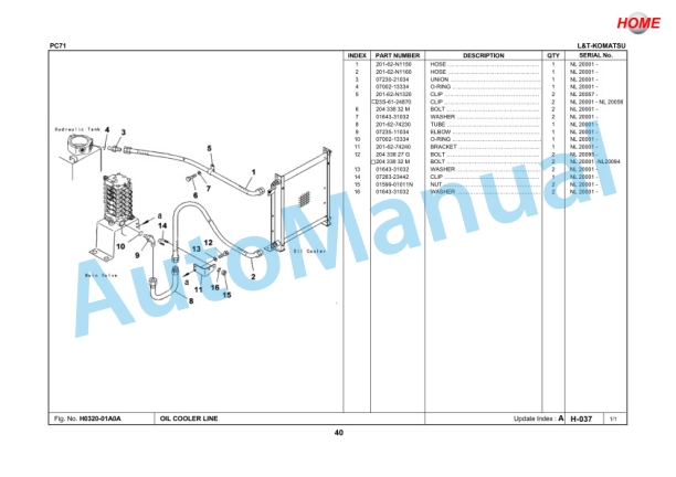 Alternative view of Komatsu PC71 Parts Manual