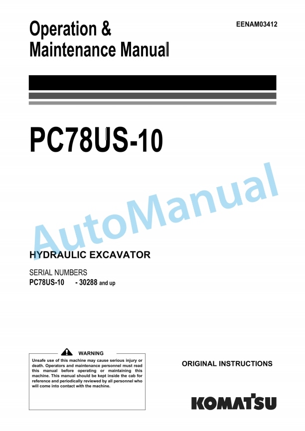 Komatsu PC78US-10 Hydraulic Excavator Operation and Maintenance Manual EENAM03412