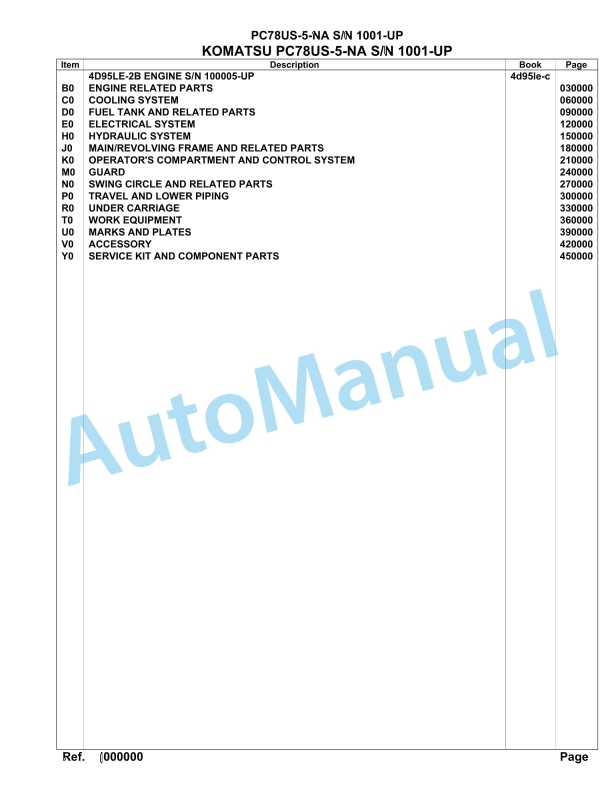 Komatsu PC78US-5-NA Parts Manual