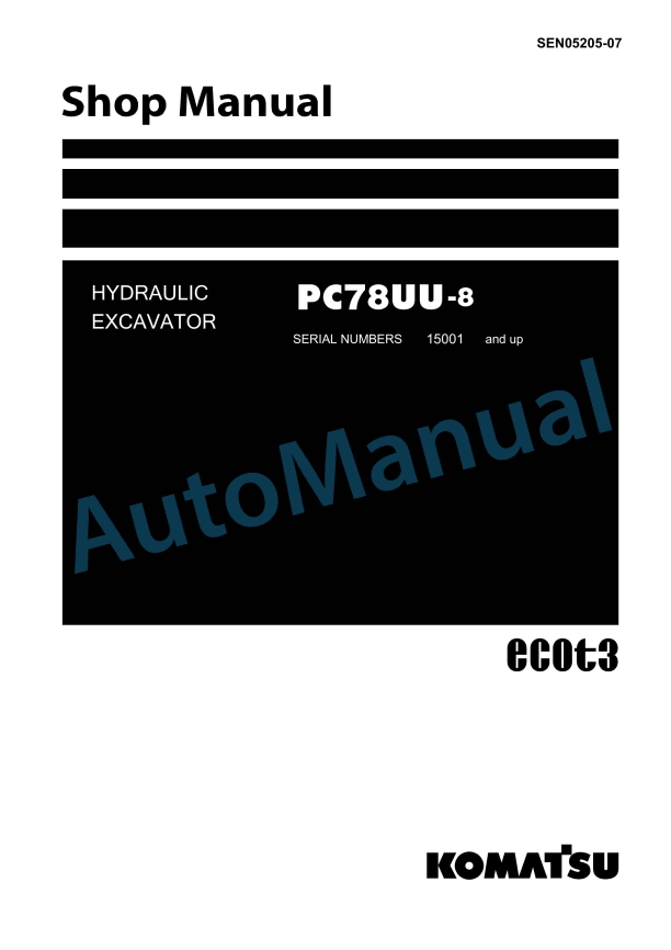 Komatsu PC78UU-8 Hydraulic Excavator Shop Manual SEN05205-07