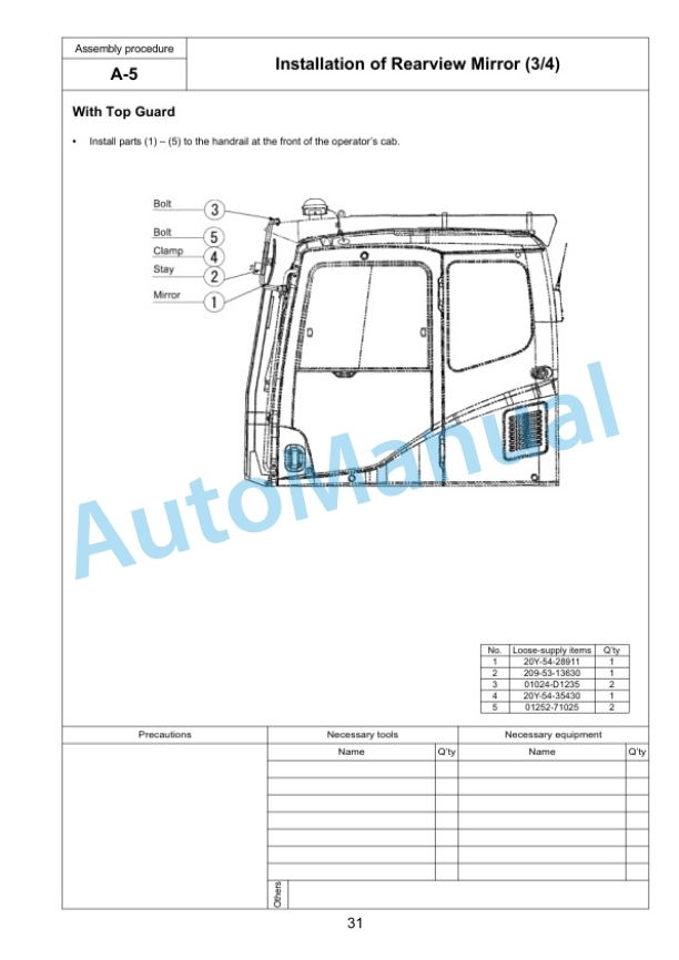 Alternative view of Komatsu PC800-8, PC800LC-8, PC800SE-8, PC850-8, PC850SE-8 Hydraulic Excavator Field Assembly Instruction GEN00048-05