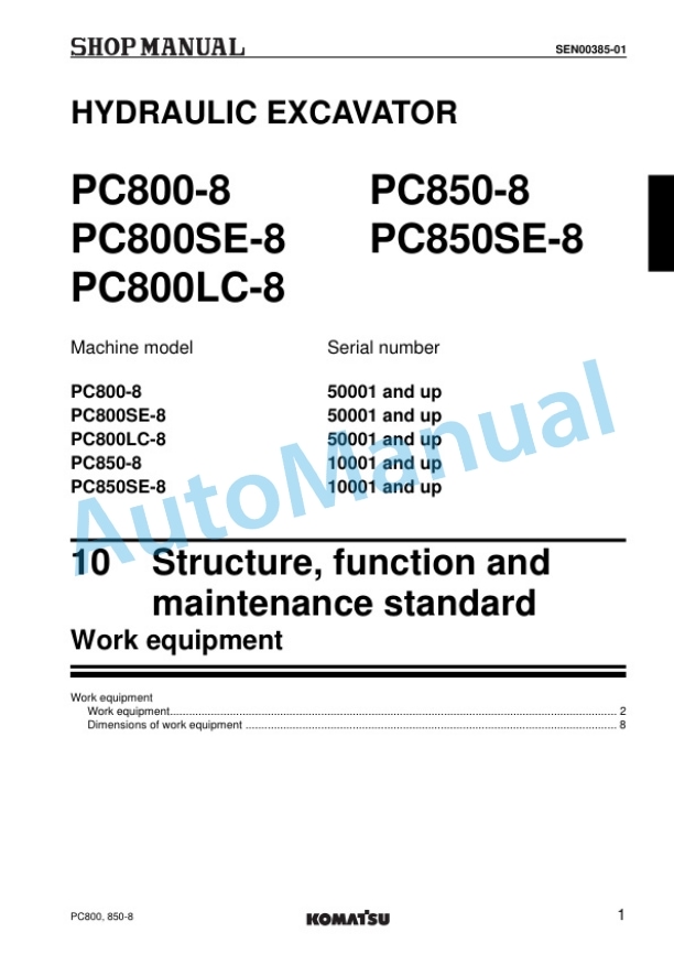 Alternative view of Komatsu PC800-8, PC800LC-8, PC800SE-8, PC850-8, PC850SE-8 Hydraulic Excavator Shop Manual SEN00373-18