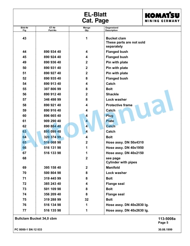 Komatsu PC8000-1 Hydraulic Excavator Parts Manual G12033 5 Komatsu PC8000-1 Hydraulic Excavator Parts Manual G12033-5