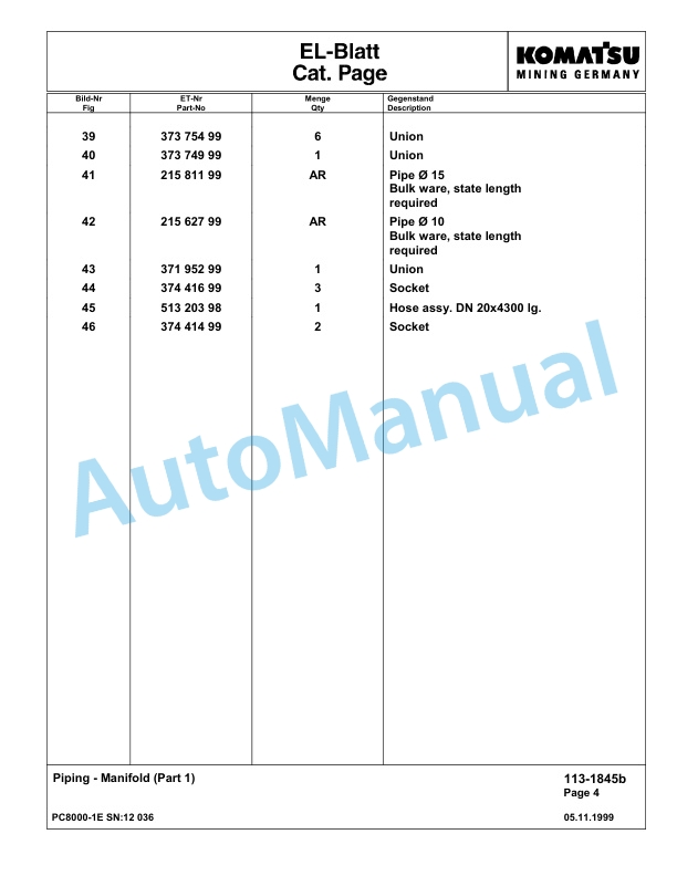 Komatsu PC8000-1E Hydraulic Excavator Parts Manual G12036 2 Komatsu PC8000-1E Hydraulic Excavator Parts Manual G12036-2